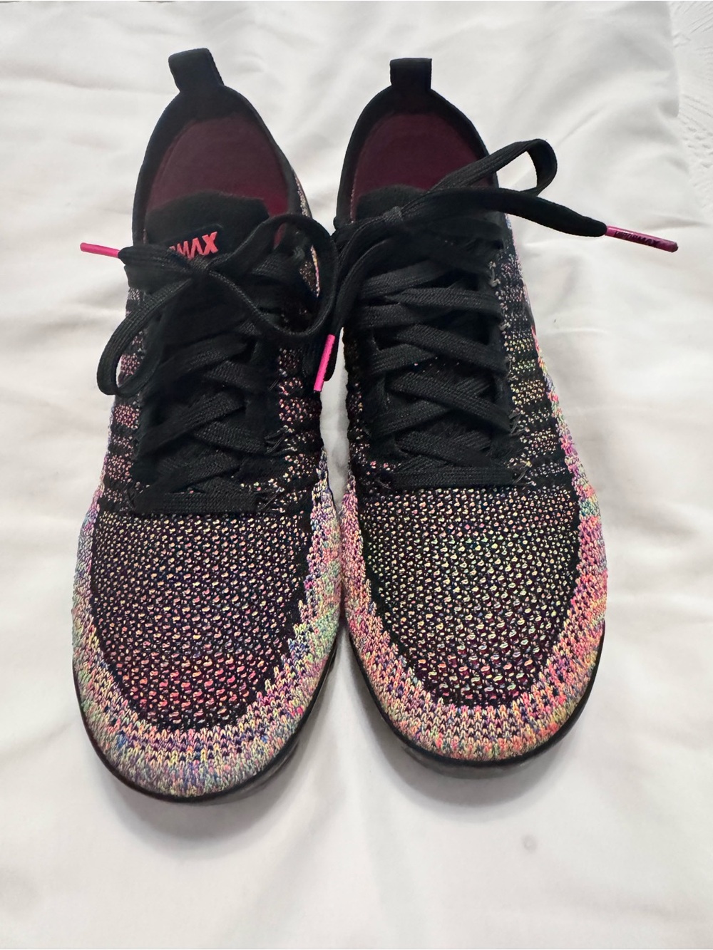 Nike VaporMax Women’s Knit Running Shoes - Black with Pink & Multicolor Knit